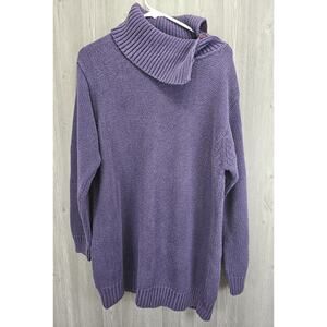 Vintage Woods And Gray Chunky Knit Sweater Button Up Turtle Neck Womens L Purple
